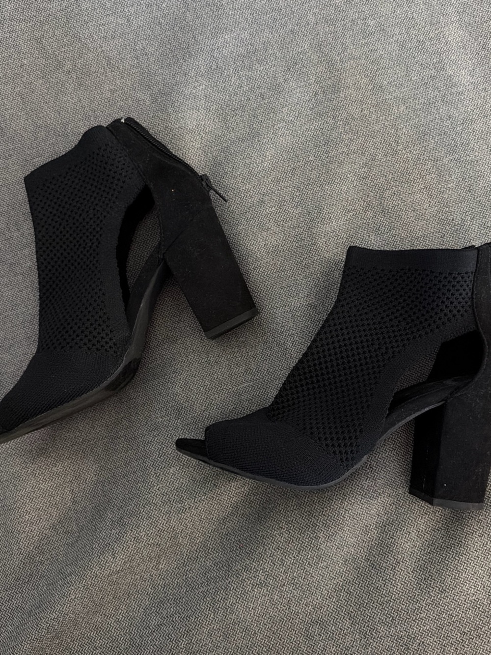 Report Black Knit Peep-Toe Block Heel Ankle Booties sandals